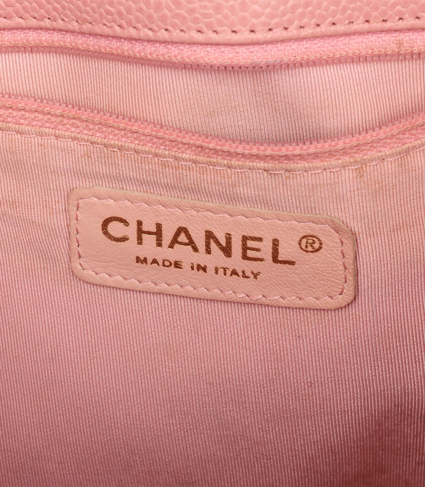 Chanel Pink Quilted Caviar Leather Vintage Petite Shopping Tote PST For Sale 4