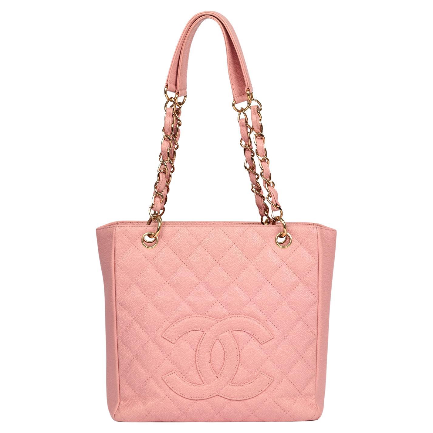 Chanel Pink Quilted Caviar Leather Vintage Petite Shopping Tote PST