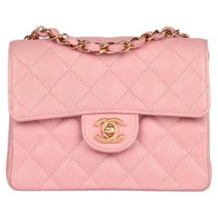 Chanel Pink Quilted Caviar Leather Vintage Square Mini Flap Bag