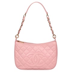 Borsa Hobo Chanel rosa trapuntata in pelle di caviale, vintage e senza tempo