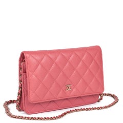 CHANEL Pink Quilted Caviar Leather Wallet-on-Chain WOC