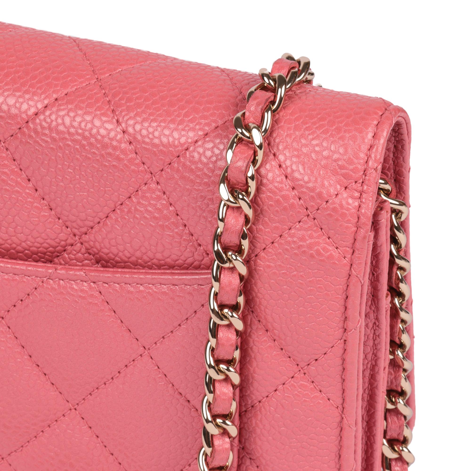 CHANEL Pink Quilted Caviar Leather Wallet-on-Chain WOC 4