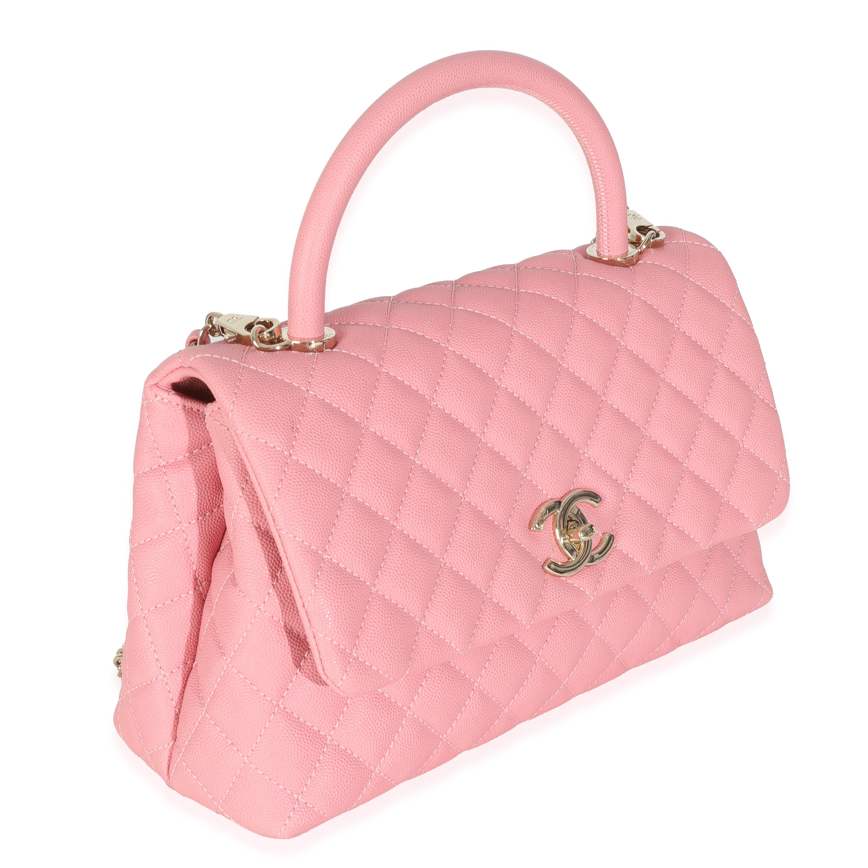 Chanel Rosa gesteppte Kaviar Medium Coco Top Handle Tasche (Pink) im Angebot