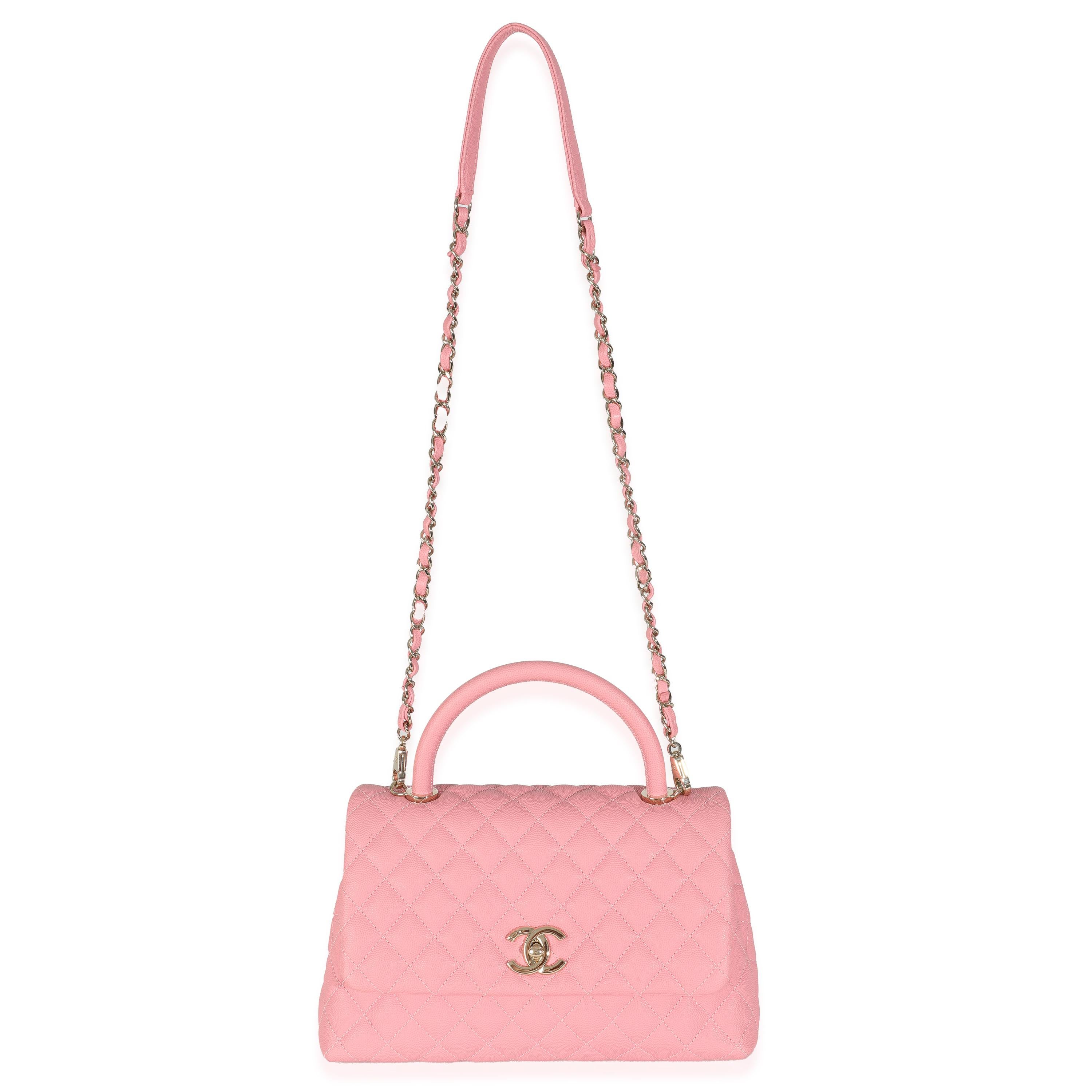 Chanel Rosa gesteppte Kaviar Medium Coco Top Handle Tasche im Angebot 1