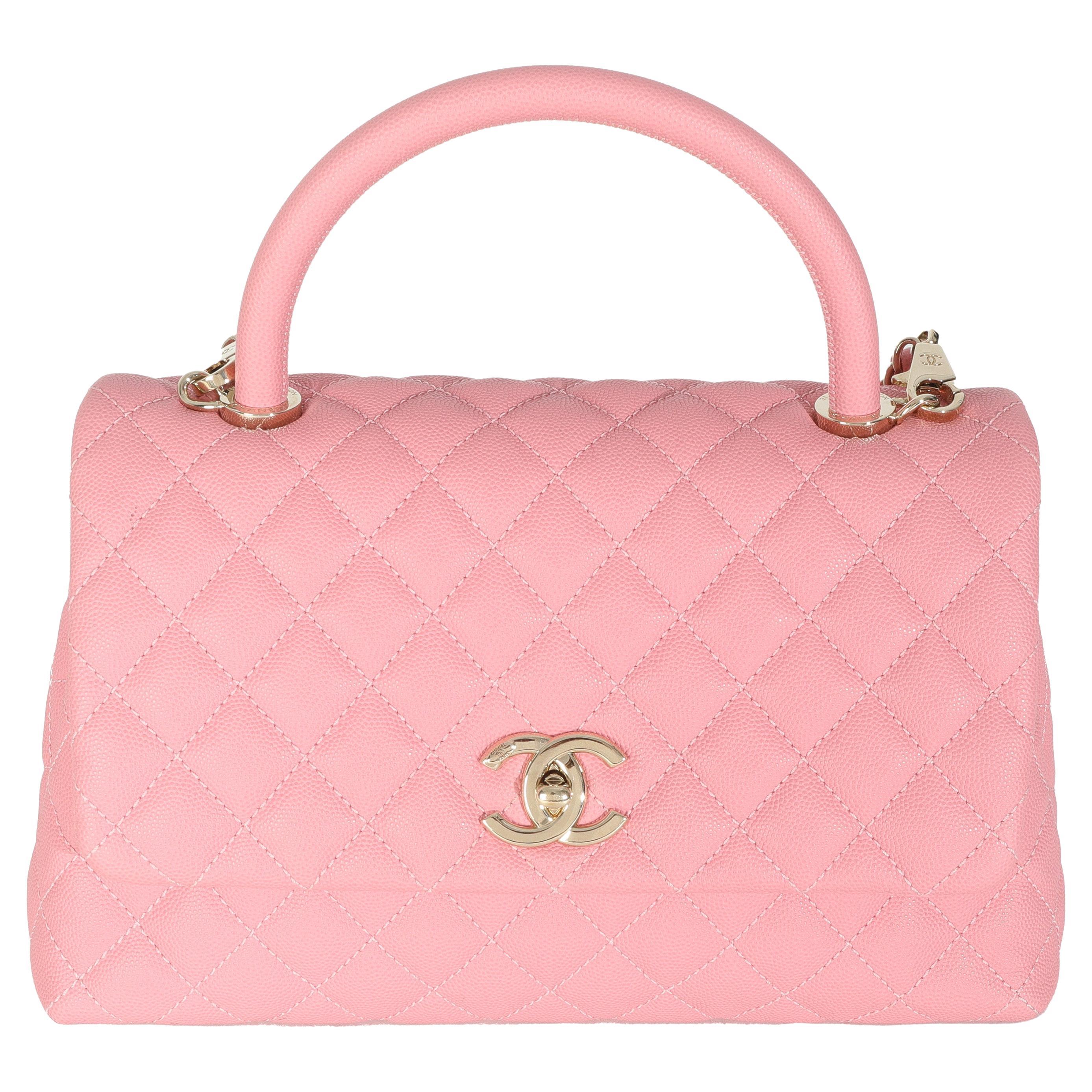 Chanel Rosa gesteppte Kaviar Medium Coco Top Handle Tasche