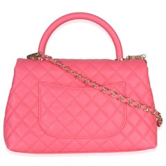 Chanel Pink Quilted Caviar Medium Coco Top Handle Flap Bag