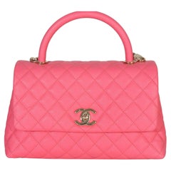 Chanel Pink Quilted Caviar Medium Coco Top Handle Flap Bag