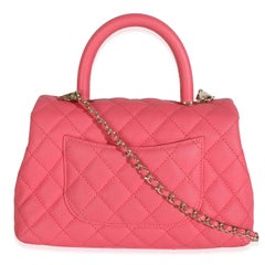 Chanel Pink Quilted Caviar Mini Coco Top Handle Flap Bag
