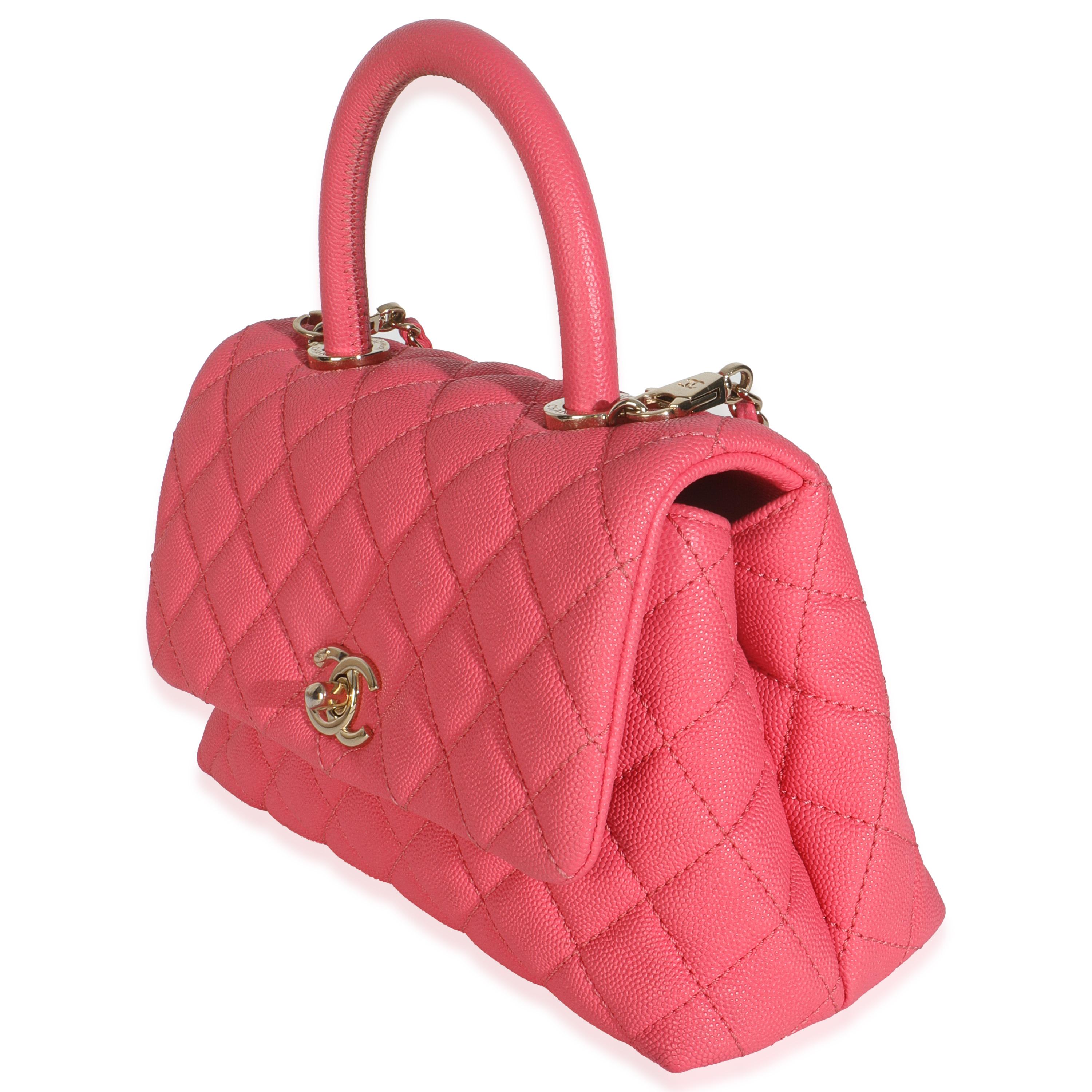 Chanel Pink Quilted Caviar Mini Coco Top Handle Flap Bag In condizioni ottime in vendita a New York, NY