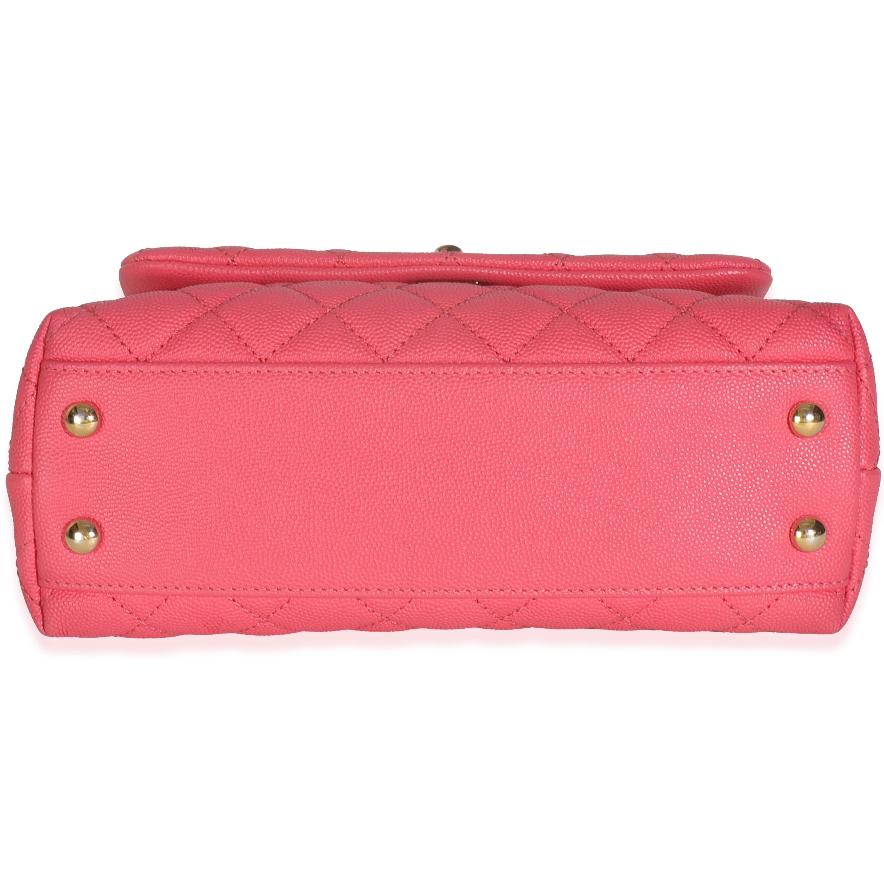 Chanel Pink Quilted Caviar Mini Coco Top Handle Flap Bag in vendita 3