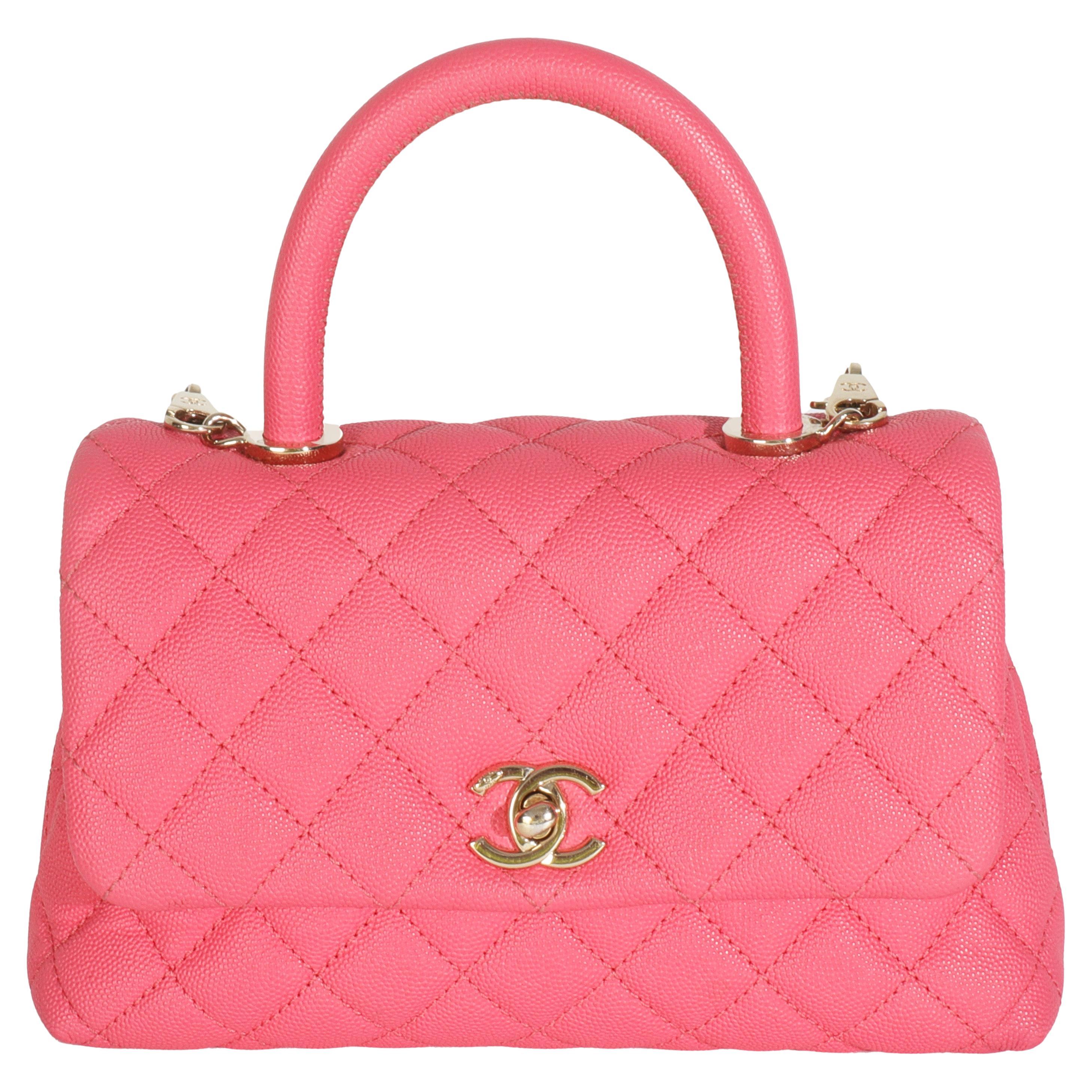 Chanel Pink Quilted Caviar Mini Coco Top Handle Flap Bag in vendita