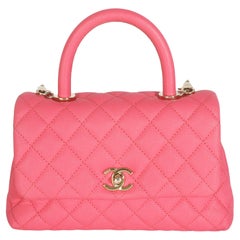 Chanel Pink Quilted Caviar Mini Coco Top Handle Flap Bag