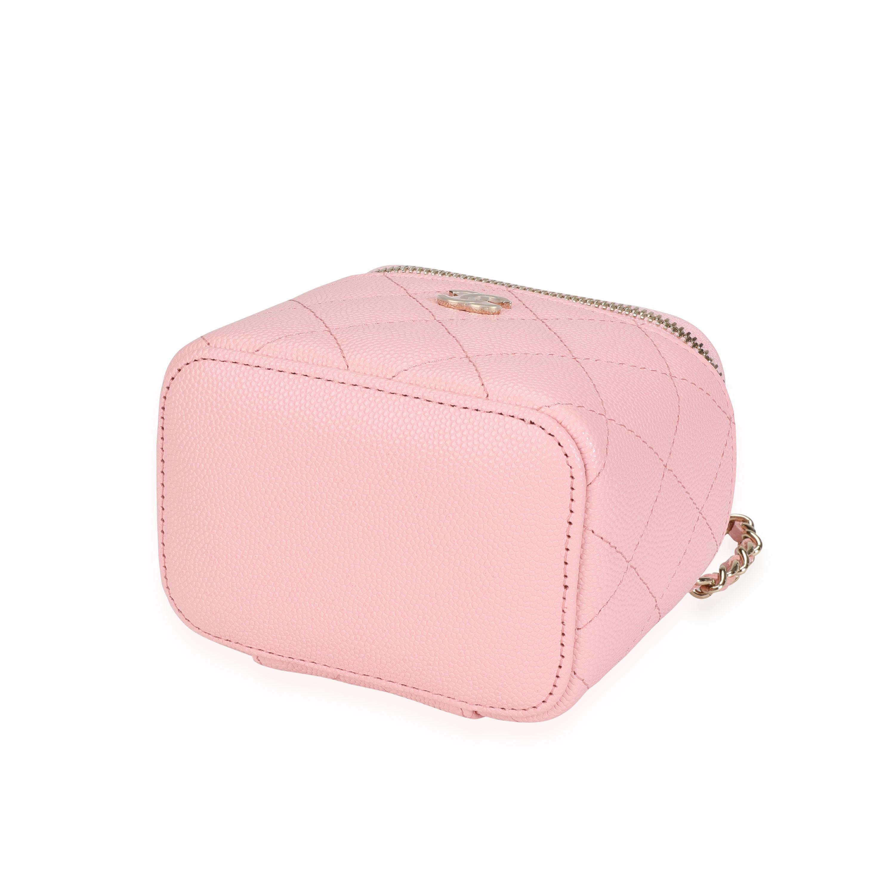 Chanel Pink Quilted Caviar Mini Vanity Case with Chain In Excellent Condition In New York, NY