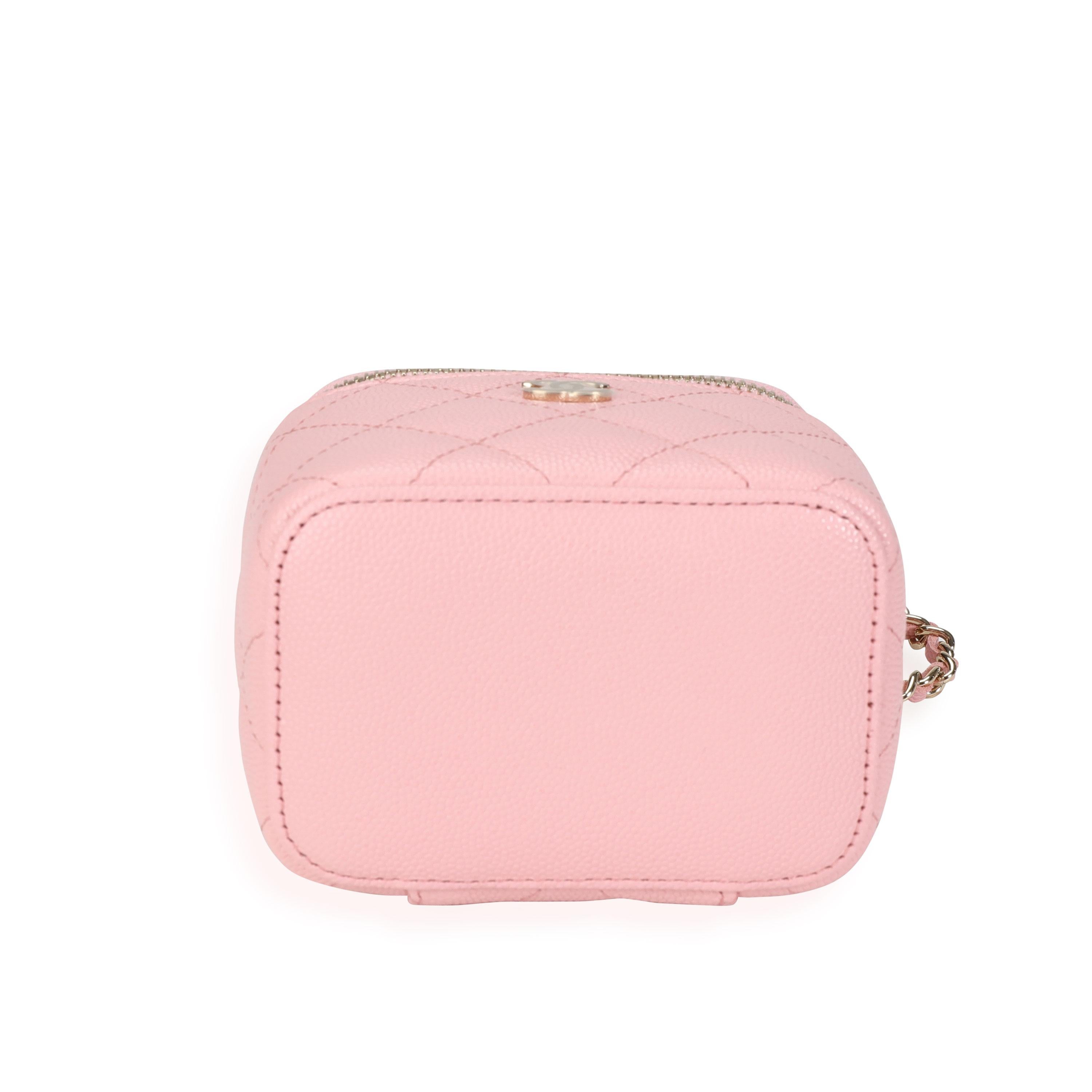 Women's Chanel Pink Quilted Caviar Mini Vanity Case with Chain