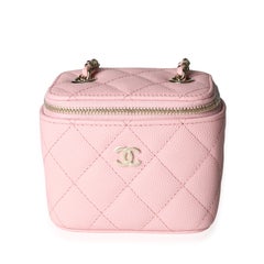 Chanel Pink Quilted Caviar Mini Vanity Case with Chain For Sale at