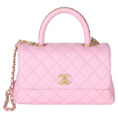 Chanel Pink Quilted Caviar Small Coco Chain Handle Handbag