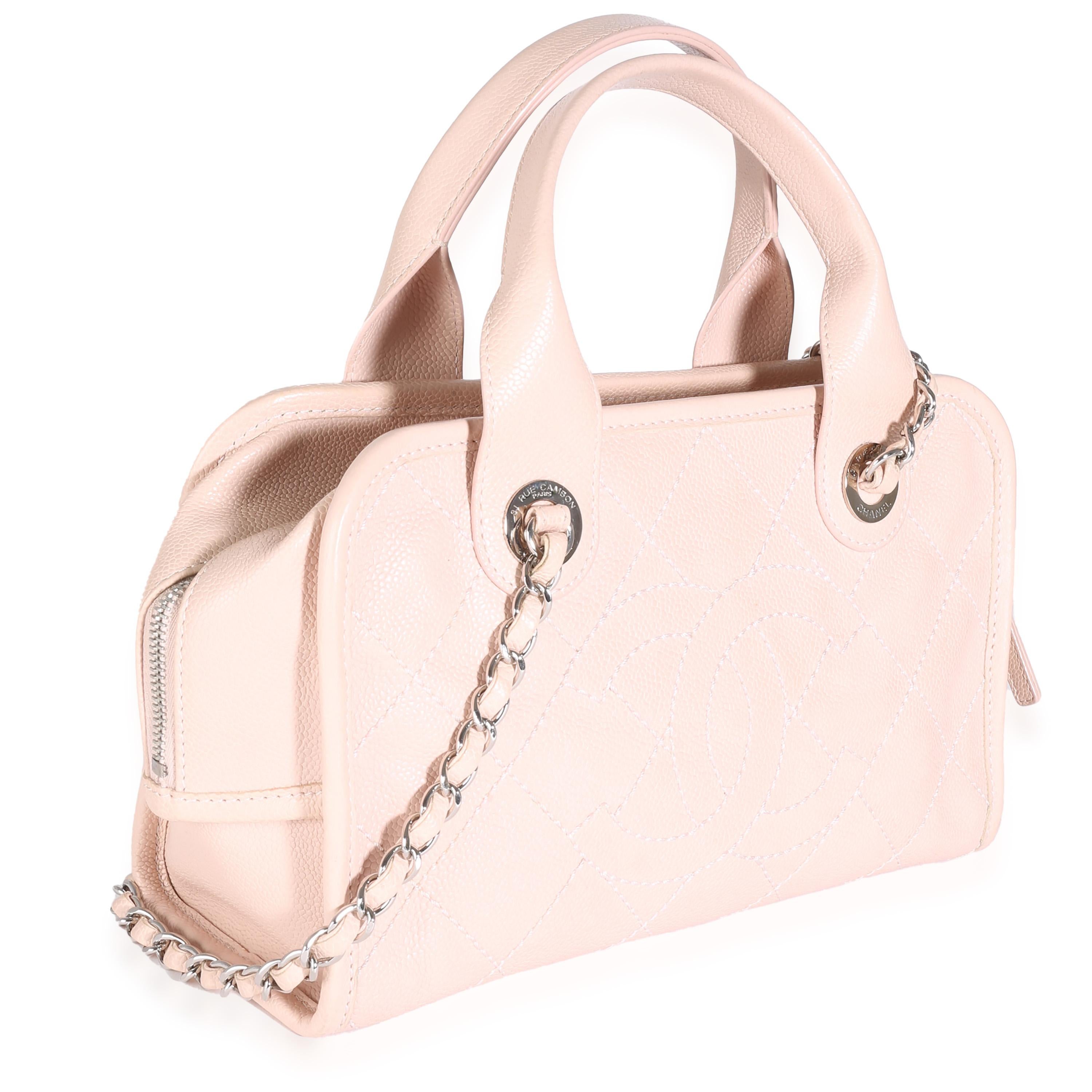 Bolso Chanel Rosa Caviar Acolchado Pequeño Deauville Bowling Blanco en venta