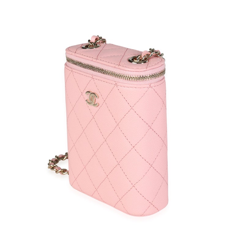 Chanel Pink Quilted Caviar Small Vertical Vanity Case For Sale at 1stDibs