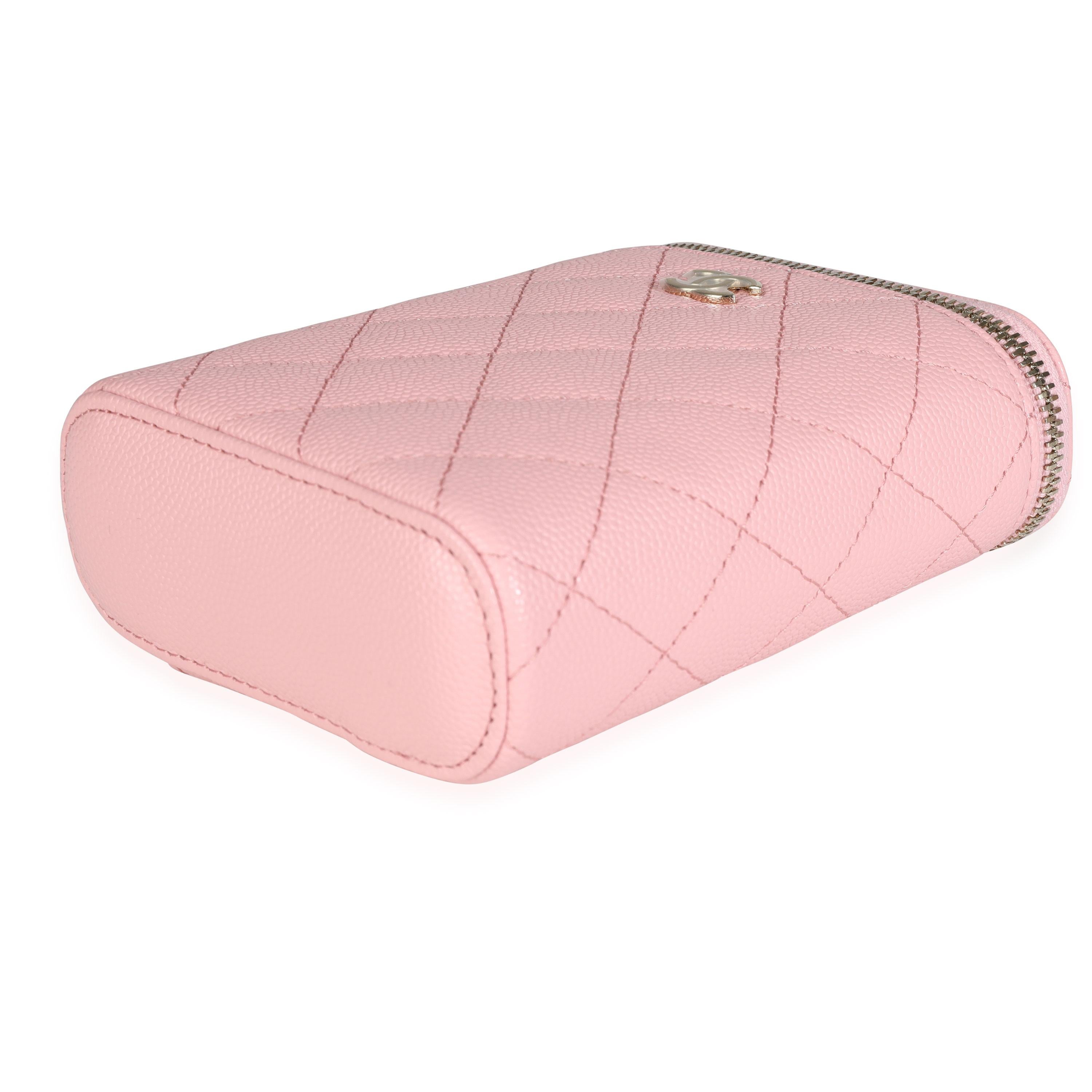 Women's Chanel Pink Quilted Caviar Small Vertical Vanity Case