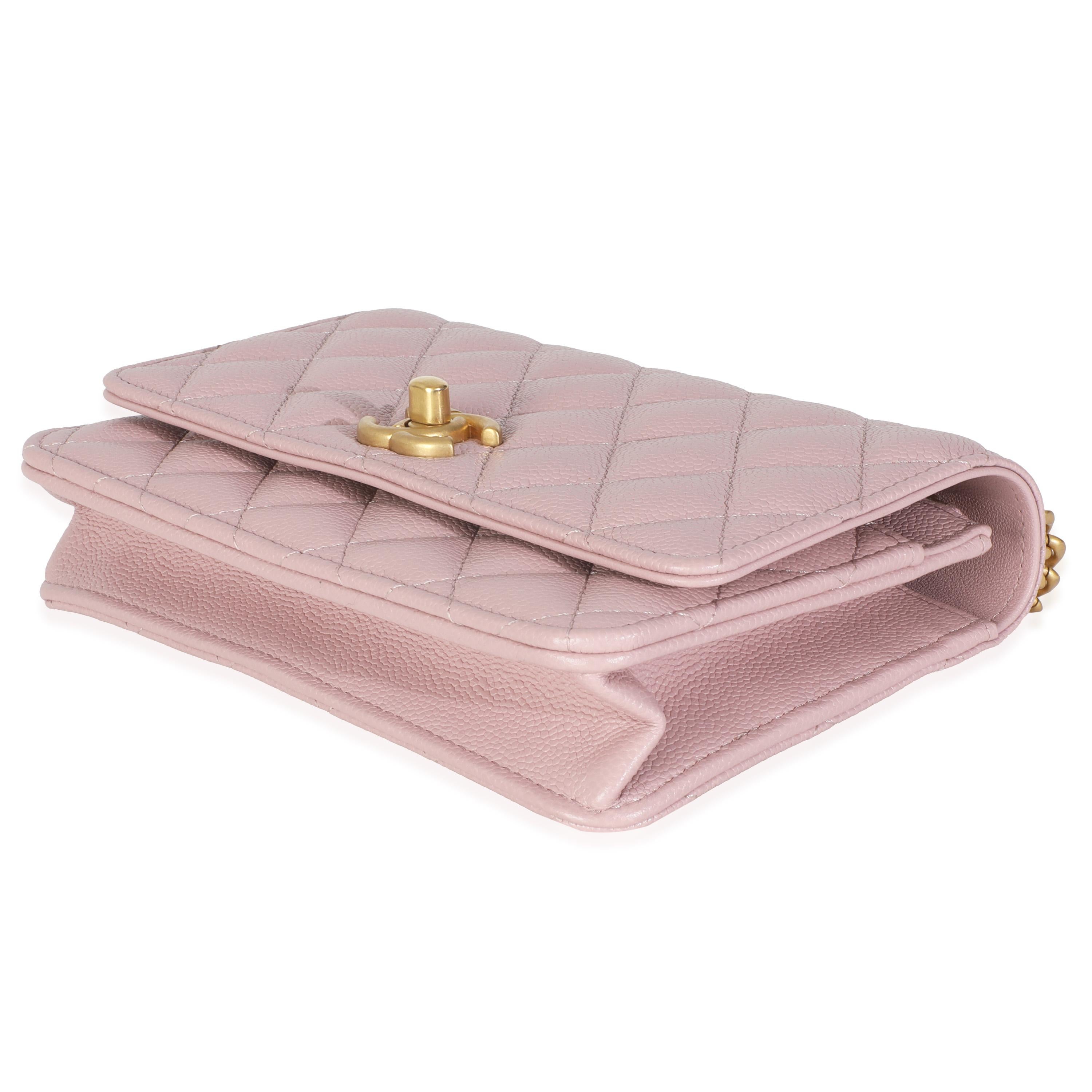 Chanel Rosa gesteppt Kaviar Sweetheart Brieftasche auf Kette im Angebot 2