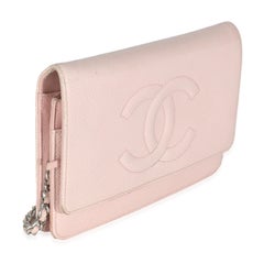 Chanel Pink Quilted Caviar Timeless CC Classic Wallet On Chain