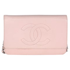 Chanel Pink Quilted Caviar Timeless CC Classic Wallet On Chain