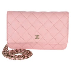 Chanel Pink Quilted Caviar Wallet On A Chain