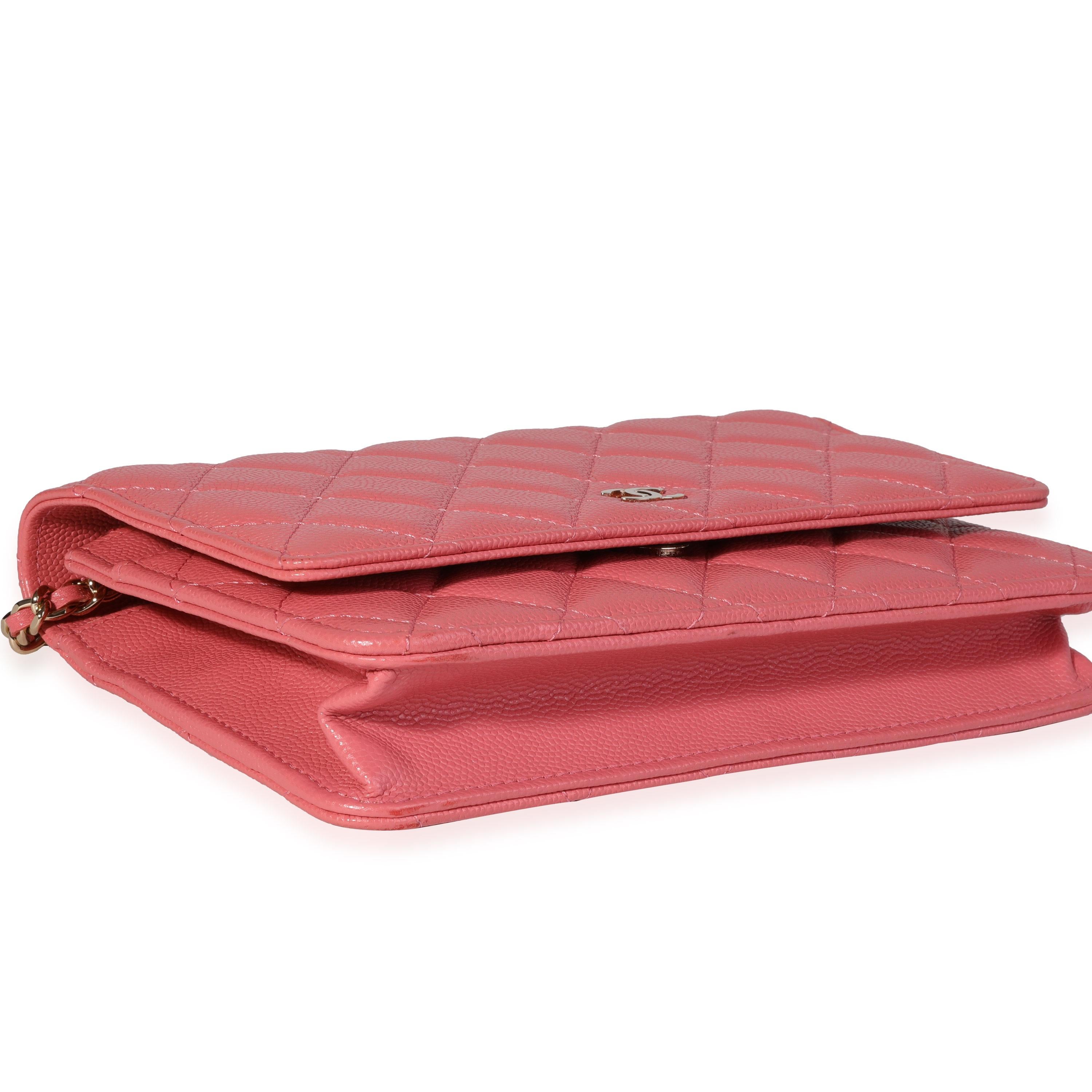 Chanel Rosa gesteppte Kaviar-Brieftasche an Kette Damen
