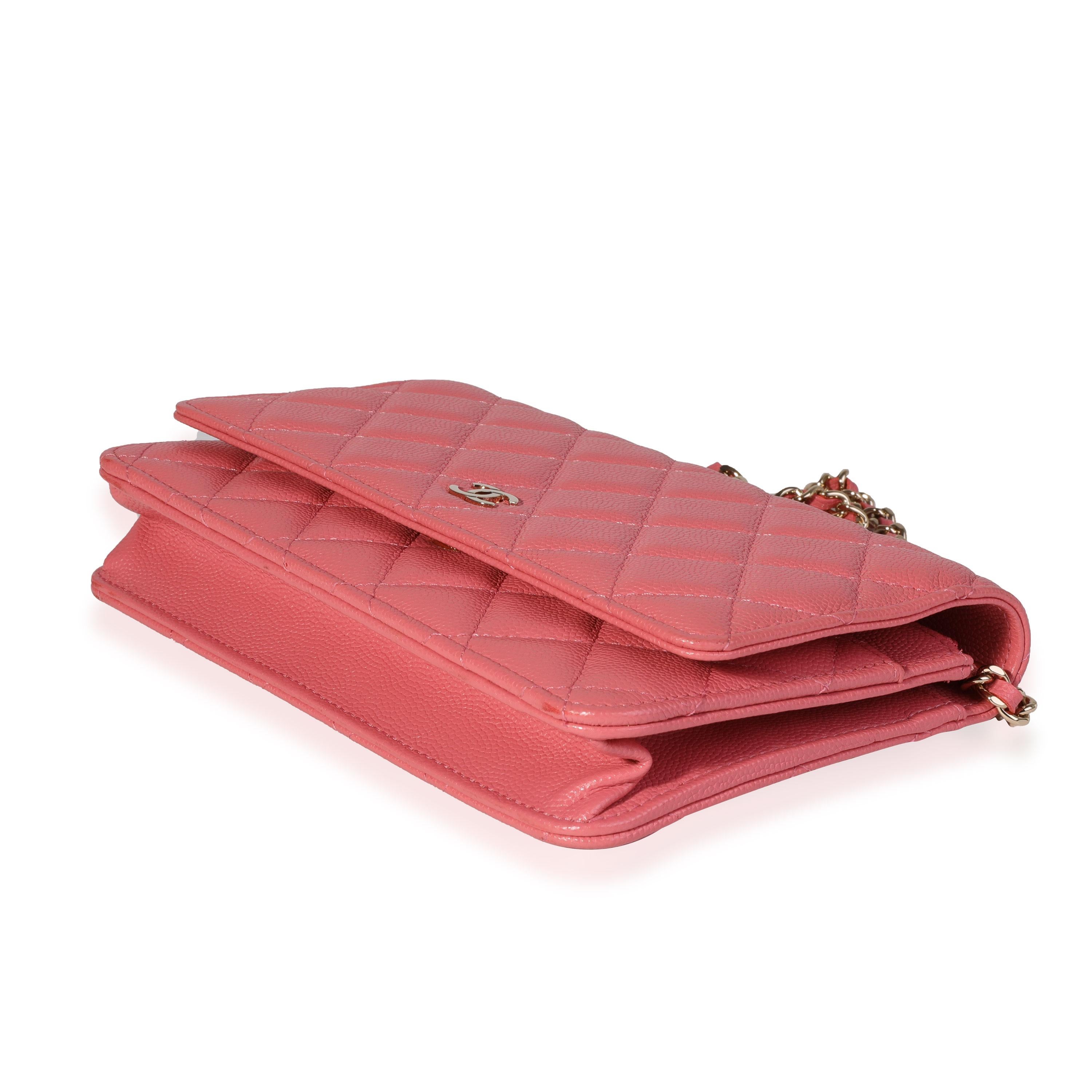 Chanel Rosa gesteppte Kaviar-Brieftasche an Kette 2