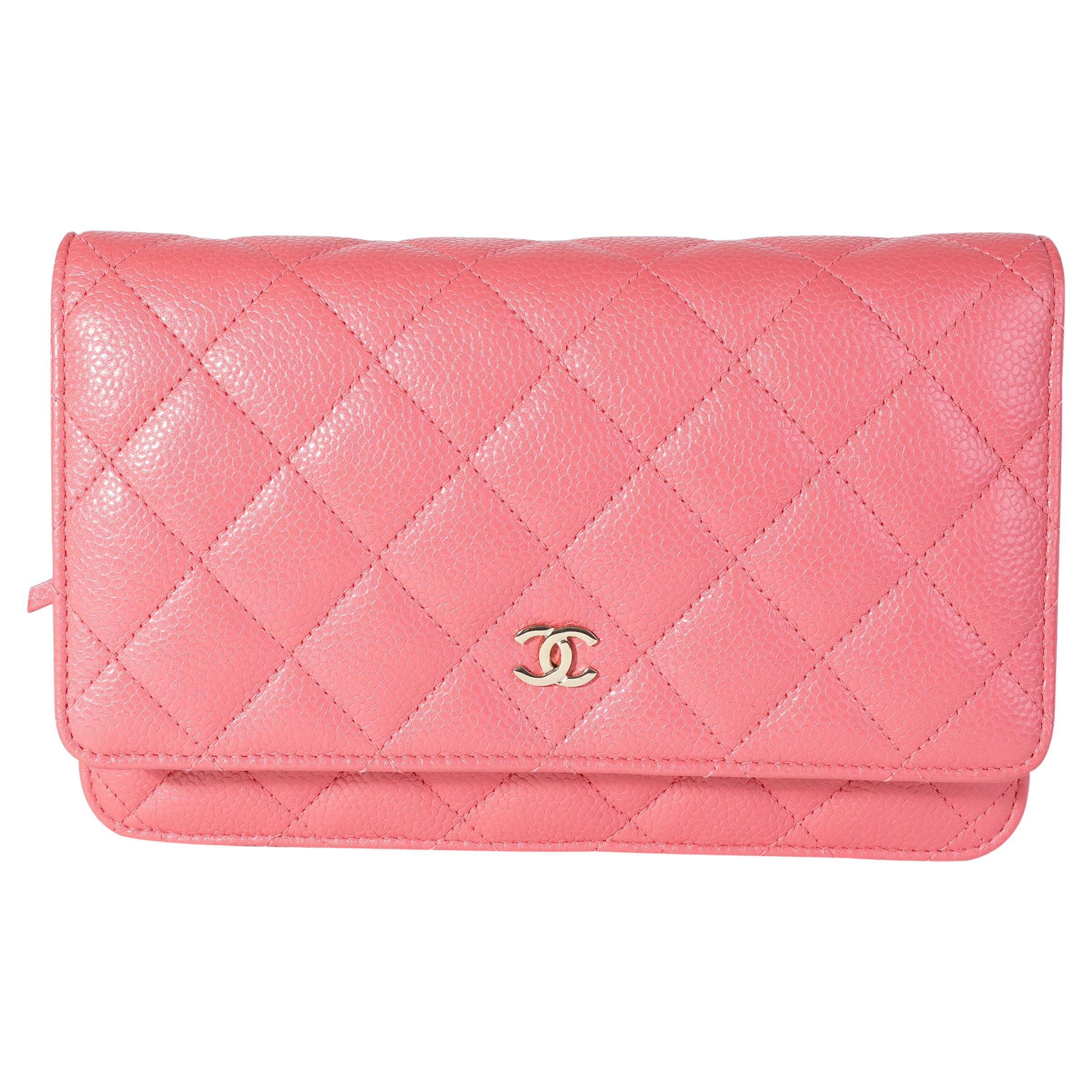 Chanel Pink Quilted Caviar Wallet on Chain