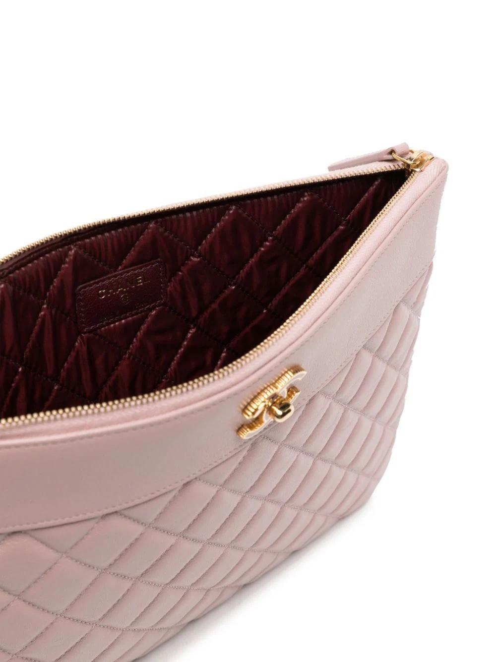Beige Chanel Pink Quilted Clutch For Sale