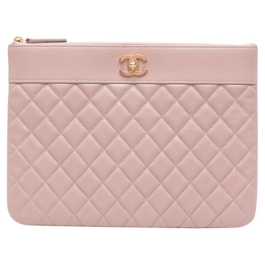 Chanel Pink Quilted Clutch For Sale