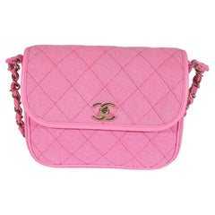 Chanel Pink Quilted Denim Small Messenger