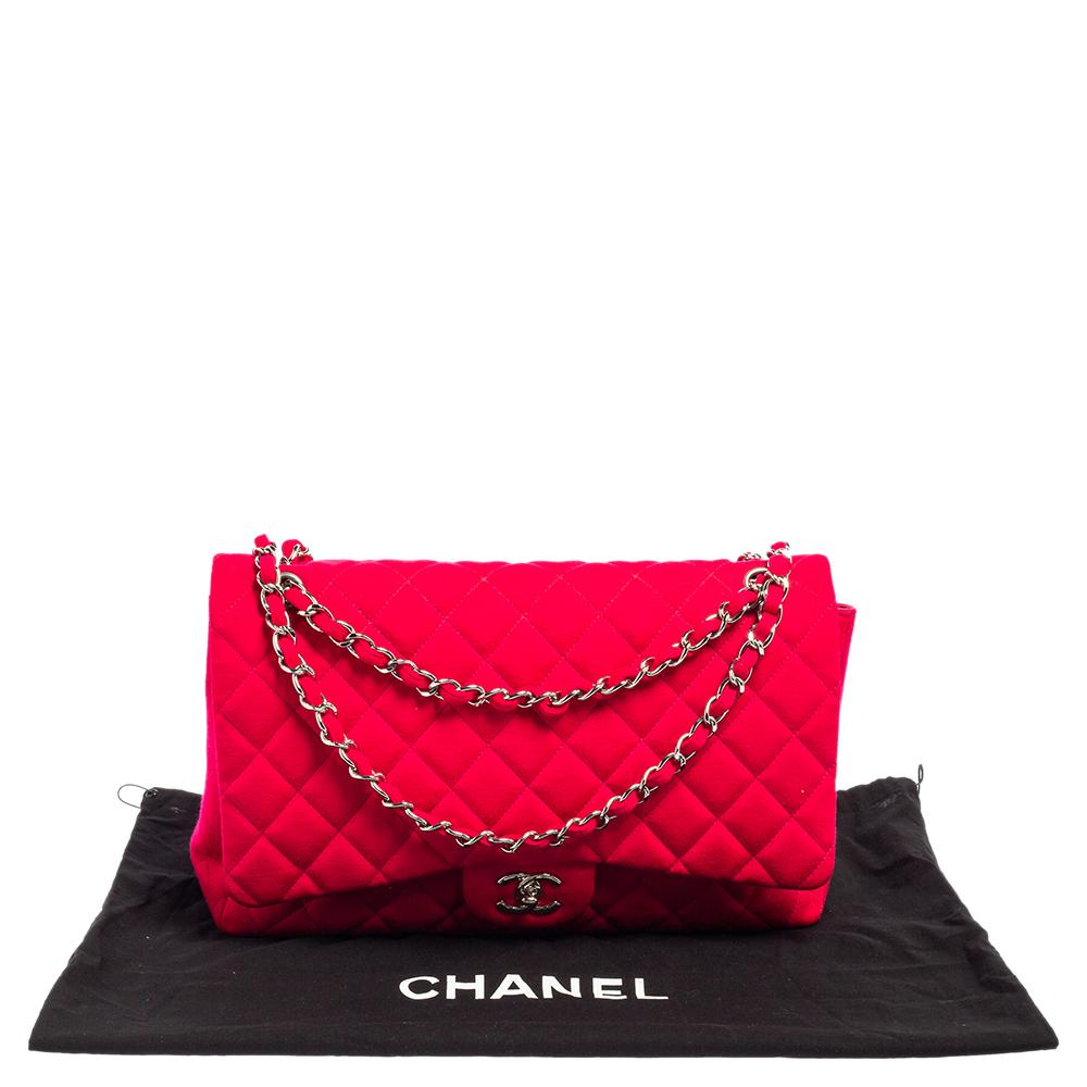 Chanel Pink Quilted Fabric Maxi Classic Single Flap Bag 8