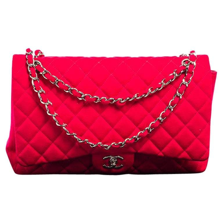 Chanel Pink Quilted Fabric Maxi Classic Single Flap Bag