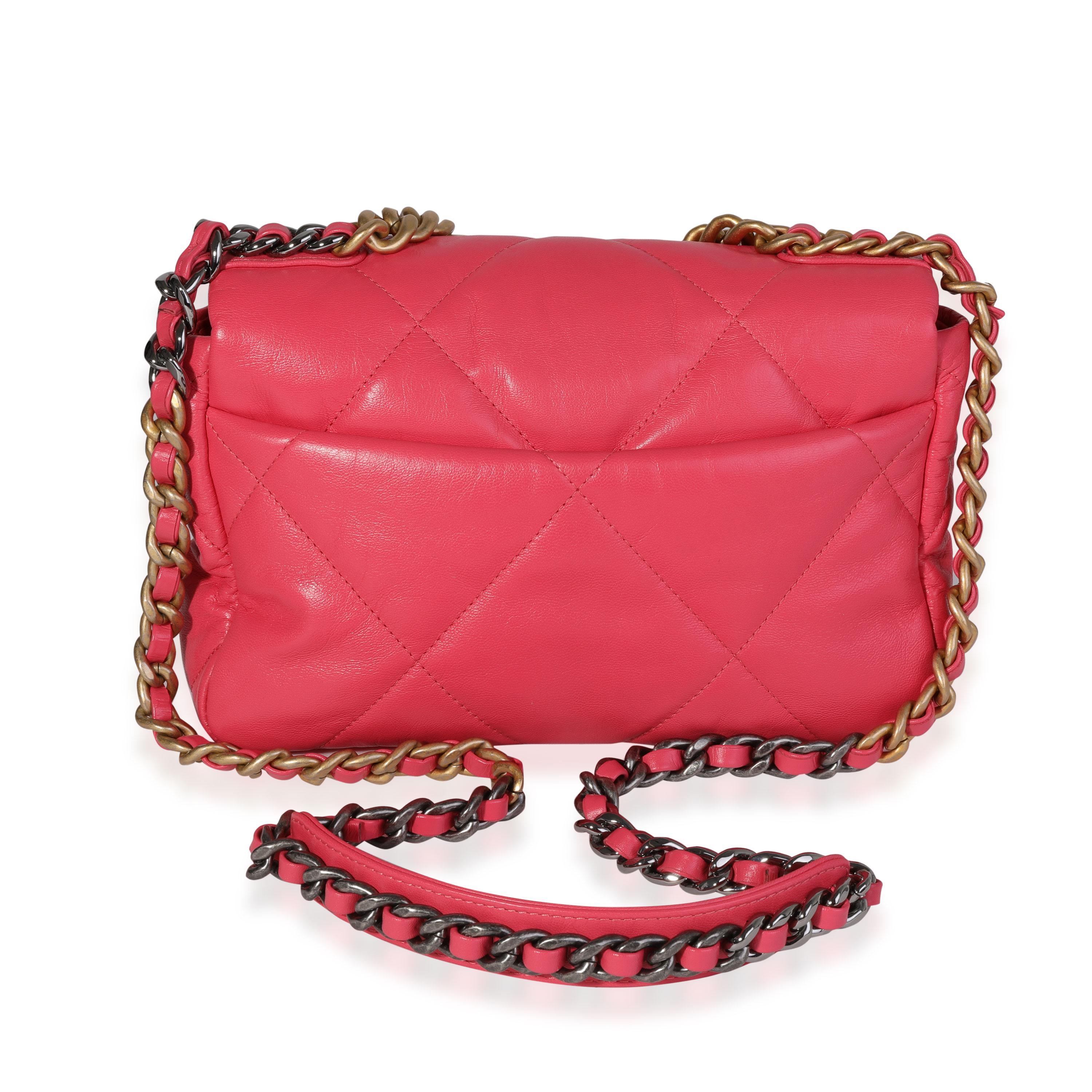 Chanel Pink Quilted Goatskin Medium Chanel 19 Bag In Excellent Condition In New York, NY