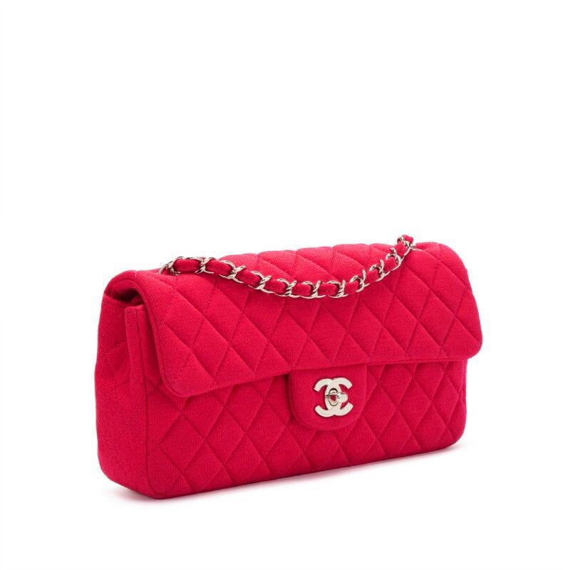 Chanel Pink Quilted Jersey East West Flap Bag  In Excellent Condition For Sale In London, GB