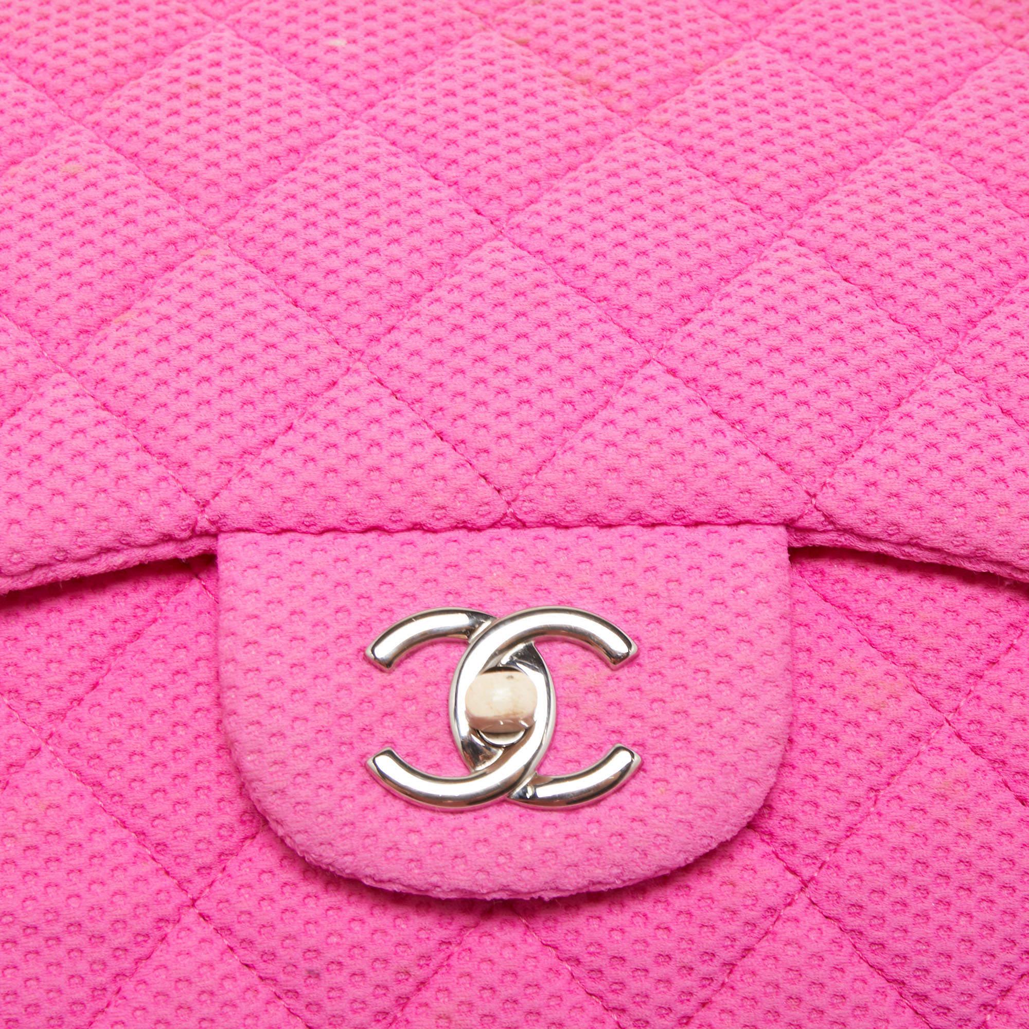 Chanel Pink Quilted Jersey Jumbo Classic Single Flap Bag 10