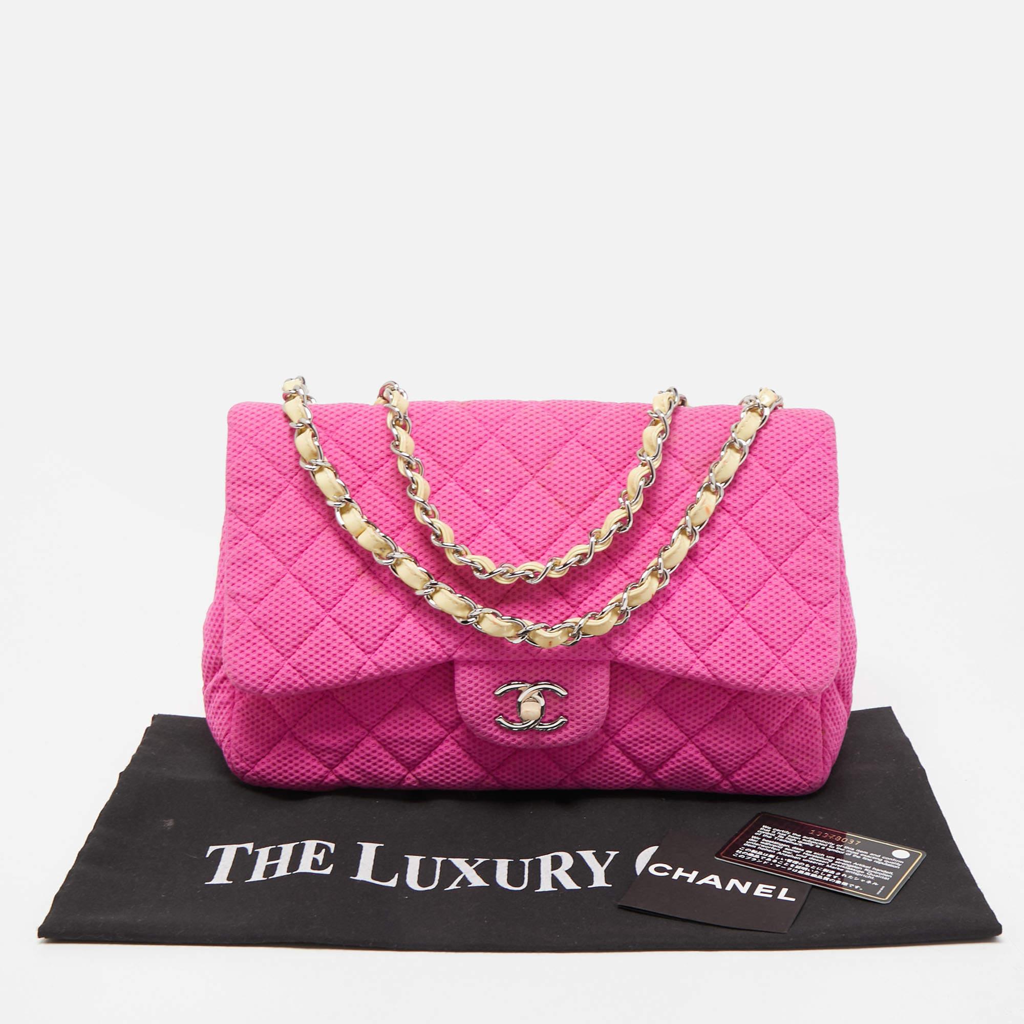 Chanel Pink Quilted Jersey Jumbo Classic Single Flap Bag 16