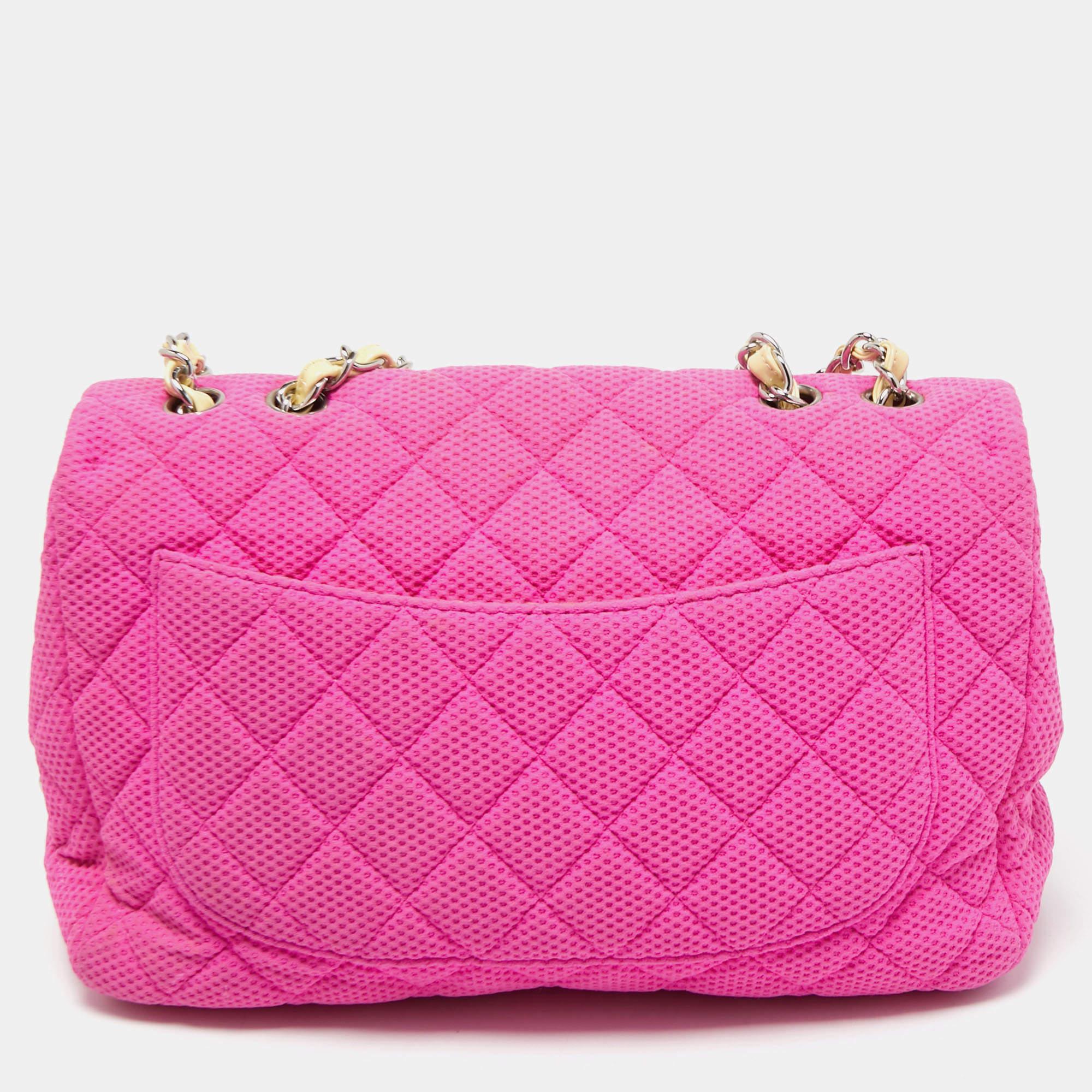 Chanel Pink Quilted Jersey Jumbo Classic Single Flap Bag 1