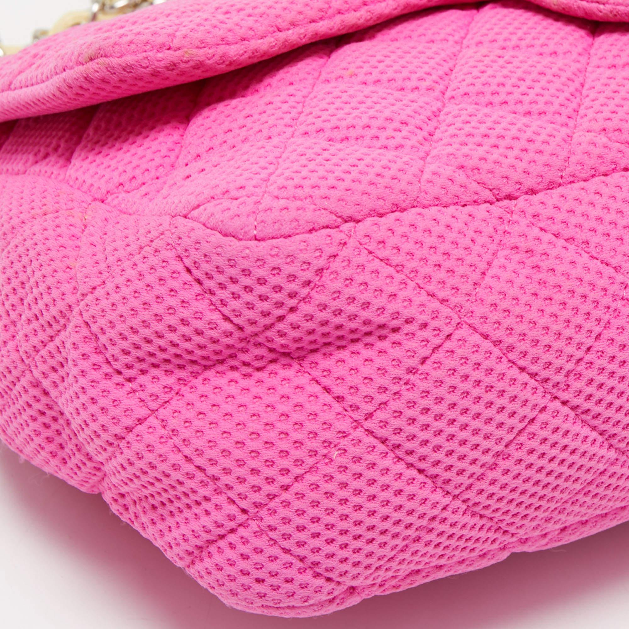 Chanel Pink Quilted Jersey Jumbo Classic Single Flap Bag 4