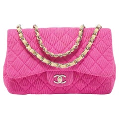 Chanel Pink Quilted Jersey Jumbo Classic Single Flap Bag