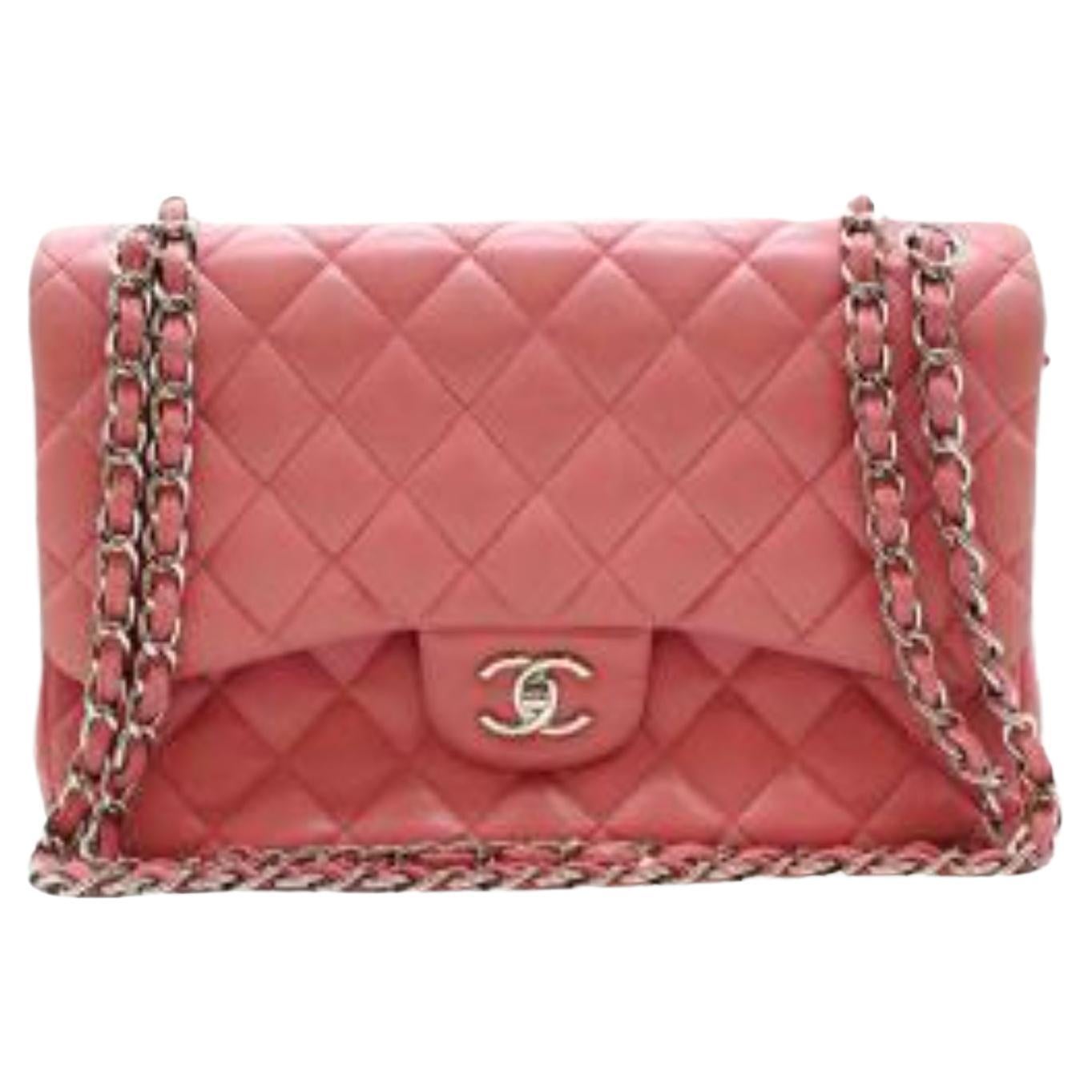 Chanel Pink Quilted Jumbo Double Flap Bag For Sale