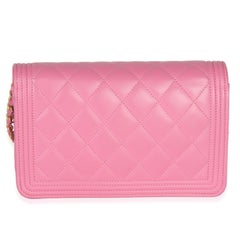 Chanel Pink Quilted Lambskin Boy Wallet on Chain