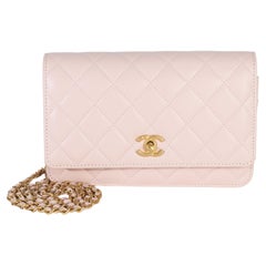 Chanel Pink Quilted Lambskin CC Pearl Crush Wallet On Chain