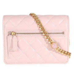 Chanel Pink Quilted Lambskin CC Pearl Enamel Clutch On Chain