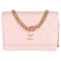 Chanel Pink Quilted Lambskin CC Pearl Enamel Clutch On Chain