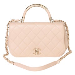 Chanel Pink Quilted Lambskin Classic Top Handle Shoulder Bag 