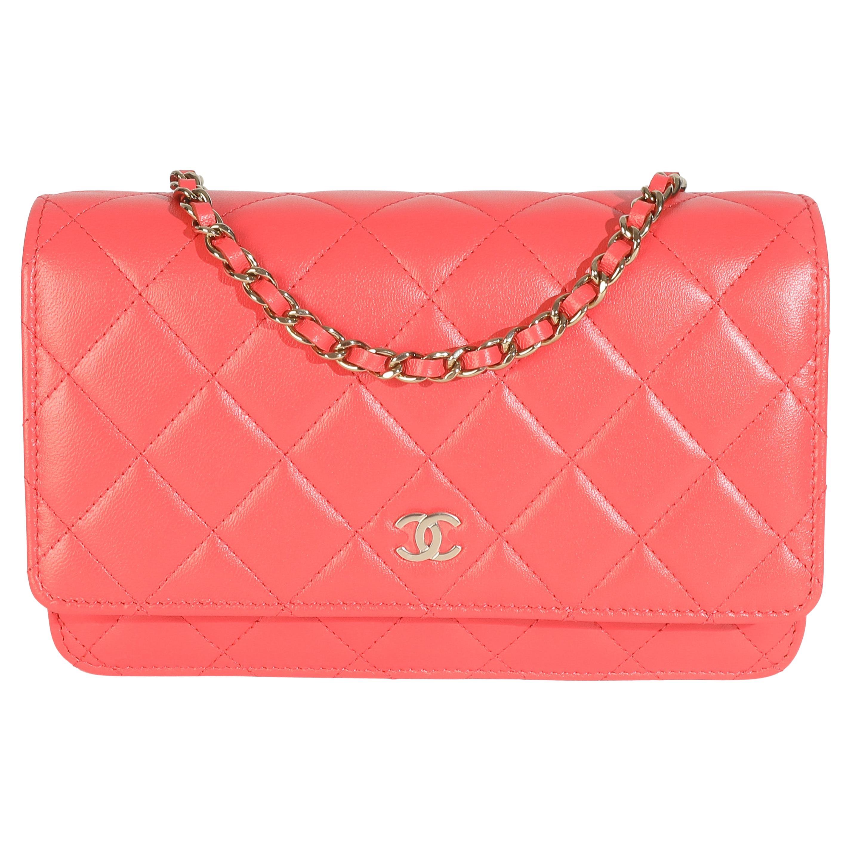 Chanel Pink Quilted Lambskin Classic Wallet On Chain