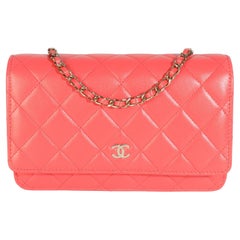 Chanel Pink Quilted Lambskin Classic Wallet On Chain
